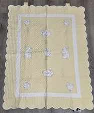 Vintage American Country 1990 Bunnies Judi Boisson Handmade Wall Quilt Yellow