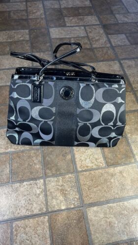Coach Signature Stripe Black/Silver Carryall F20427 Shoulder Bag Purse
