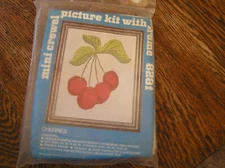 Vogart Crafts Mini Crewel Embroidery Stitchery Kit #828f CHERRIES 4.5x5.5"~~NIP!