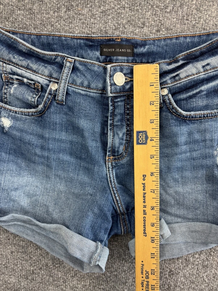 Pantalones Cortos Suki Plateados Jeans Para Mujer W25 x L4 Azul Denim Elastizados Desgastados Puños Foto 3 de 4