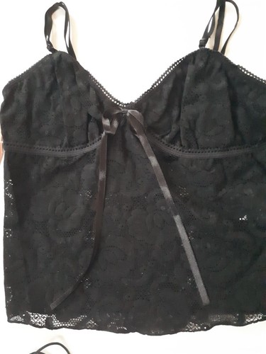 Shirley of Hollywood Black Lace Camisole Vest & Thong M L XL Designer Lingerie - Picture 4 of 13