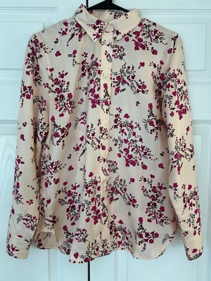 J.Crew Collection Womens Pink Floral Print 100% Silk Button Up Shirt Size S (4)