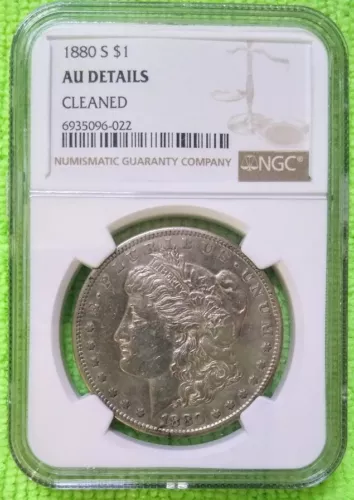 1880 S ALMOST UNC. AMERICAN MORGAN SILVER DOLLAR TRUSTED NGC GRADED AU 90%SILVER