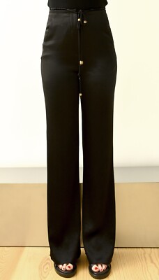 elegante Satin Flared Slip Pants NANUSHKA high-waist glänzend Perlen Gürtel  | S