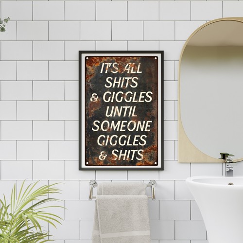 Bathroom Wall Decor Funny Sign, Uncensored Version - 8"x12" / 12"x18", Rustproof - Picture 31 of 32