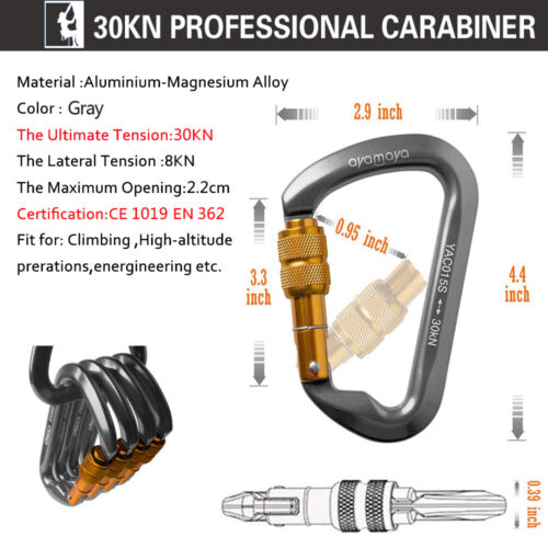 Aluminum Carabiner 30KN Screw Locking Rock Climbing Hiking Outdoor Rescue Big - Picture 2 of 11