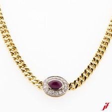 Collier 750/18K Gelbgold Weißgold 1 Rubin 0,80 Diamanten Brillanten 0,18 37 cm