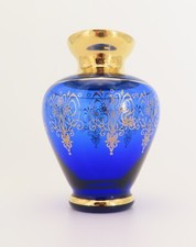 Vintage Laguna Murano Glass Bud Vase Cobalt Blue Blown Art Glass 24k Gold 5.25"