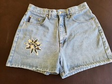 Women's Vintage 90s Ebroidered No Excuses Denim Hi Waist Shorts Size 13/14 30 In