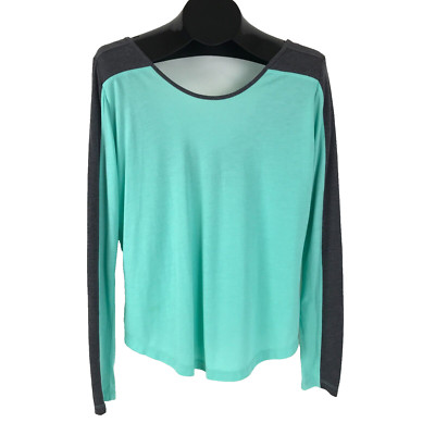 Asics Long Sleeve Athletic Tee Women's Medium Colorblock Scoop Neck Stretch Knit