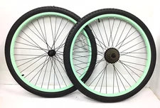 26" Bicycle Green Wheel Set 7-Speed Freewheel 2.125" Tire Beach Cruiser Bike #P5