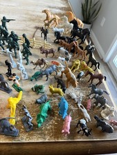 Vintage Plastic Cowboys Indians Farm Animals Horses LOT Toy Soldiers Mixed