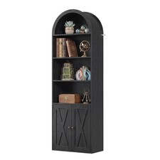70" Tall Arched Bookcase w/ Doors 6 Tier Adjustable Inner Shelves Display Bookca