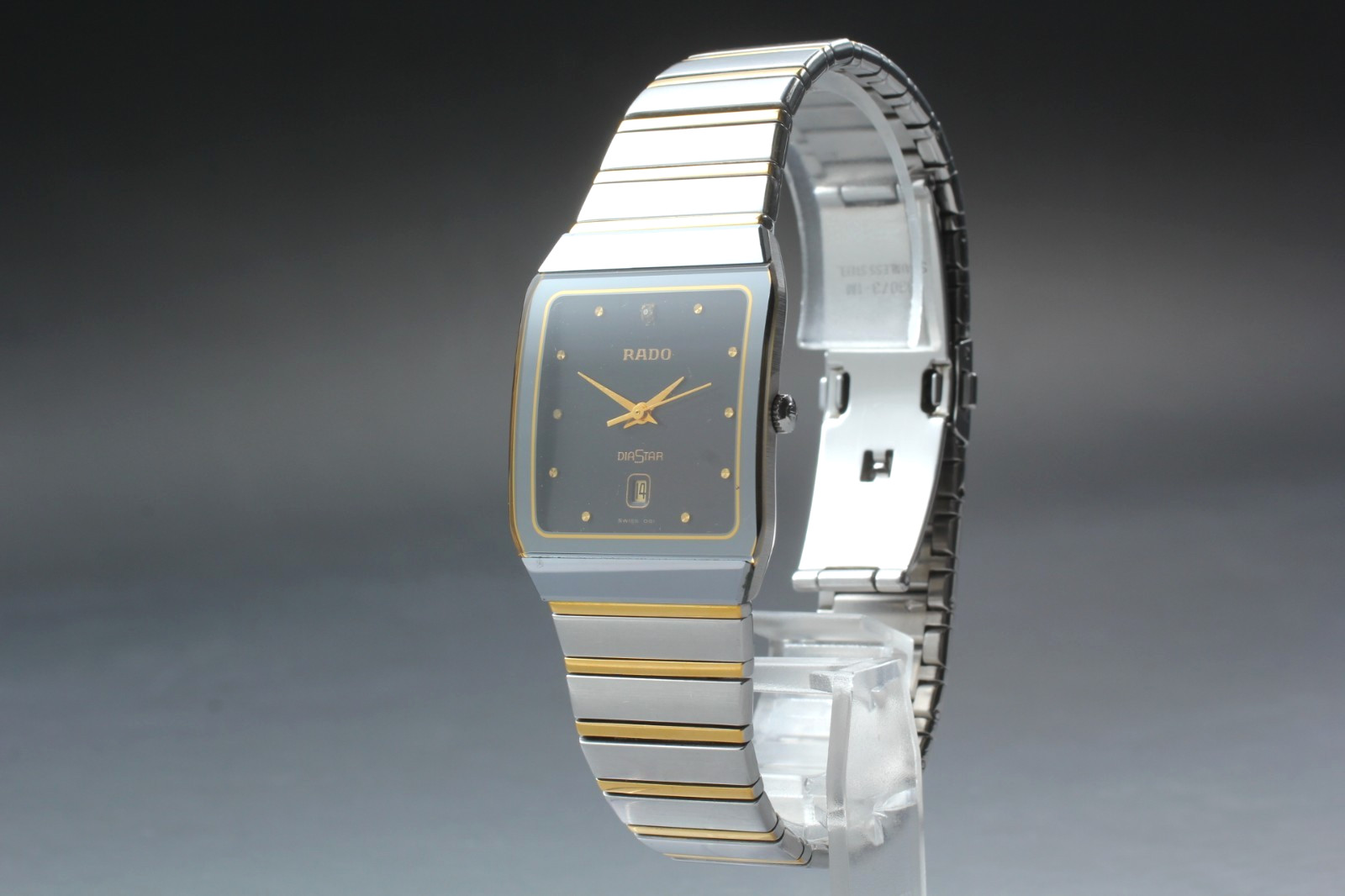 Full Set [N MINT w/Box] RADO DiaStar 152.0366.3 Black Tank Date Qz Men's Watch image 2