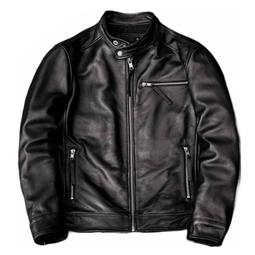 Black Leather Biker Jacket for Men
