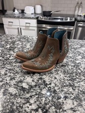 Mujer Ariat Dixon Brooklyn Vaquera Botines Botas Cuero Marrón Punta Corta 6.5