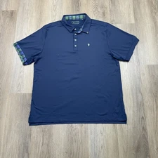 William Murray Polo Shirt Mens XL Navy Blue Golf Tartan Cuff Trim Performance