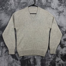 V-Neck Sweater Mens Large Grey Heathered Knit Pullover Long Sleeve
