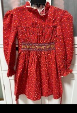 Vintage Carrosuel Smocked Floral Girls' Dress Ruffled Neck Knee Length