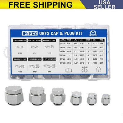 Professional 64 Pcs Heavy Duty ORFS Hydraulic Cap and Plug Kit for Pipe Fittings