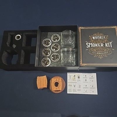Combojoy Whiskey Smoker Kit Cocktail Gift Set w/ 2 Glasses 6 Wood Chips
