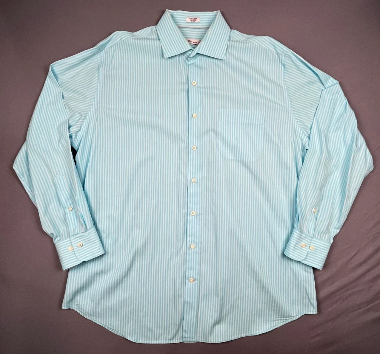 Peter Millar Teal Striped Long Sleeve Button-Up, Men's XL, 100% Cotton