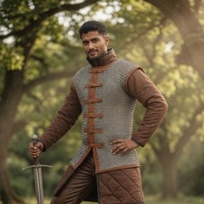 Sleeveless Aluminum Chainmail Shirt   10mm Flat Riveted Armor with Leather Trim