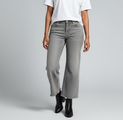 Democracy Ab Solution Sz 16 Gray Wide Leg Raw Sharkbite Hem Stretch Womens Jeans