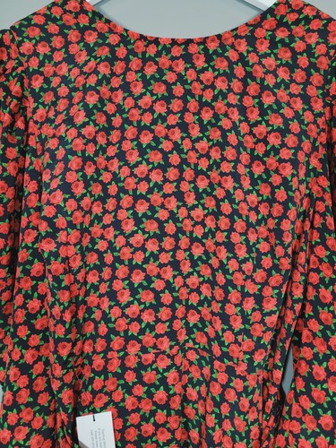 BNWT NEW TOPSHOP DRESS 16 ROSES BLACK PLUNGE BACK BELTED 37" VE11 - Picture 3 of 11