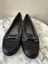 LifeStride Black Leather Loafer Flats Slip-On with Metal Bit for Women