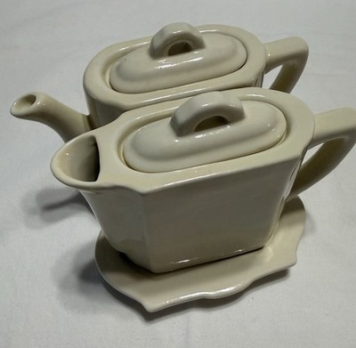 Restoration Hardware Tea Set Teapot Creamer On Tray Ceramic Tea For Two 2001