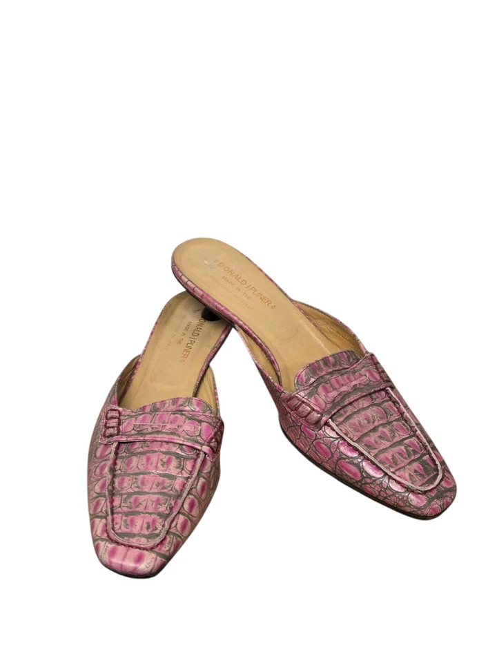 Donald Pliner 女式 7.5 N 粉色 Croc 压花中跟乐福鞋穆勒鞋 — 第 2/4 张图片