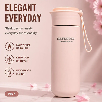 Minimalist Straight-Sided Thermos Cup with Strap and Tea Infuser, Solid Color