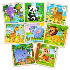 Wooden Puzzles for Toddlers 2-4Set of 8, 9 Pieces Animal Patterns Kids Ages 3-5