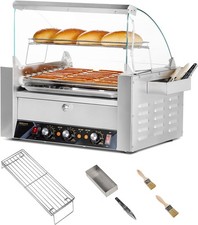 Commercial Electric 24 Sausage Hot Dog 9 Roller Grill Cooker Machine ,Bun Warmer
