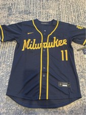 Milwaukee Brewers Chourio 11 Baseball Jersey Navy/Yellow S-3XL