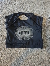 Balera Cheer Top Crop Black Adult Medium Rhinestones Sheer Sleeves Ruffles