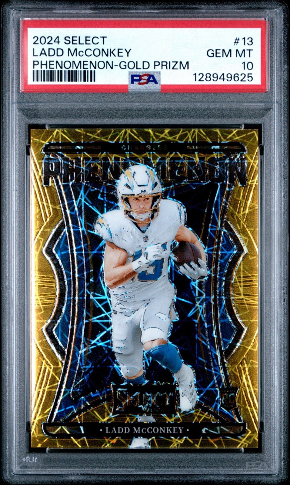 Ladd McConkey Panini Select Phenomenon #13 Gold Prizm