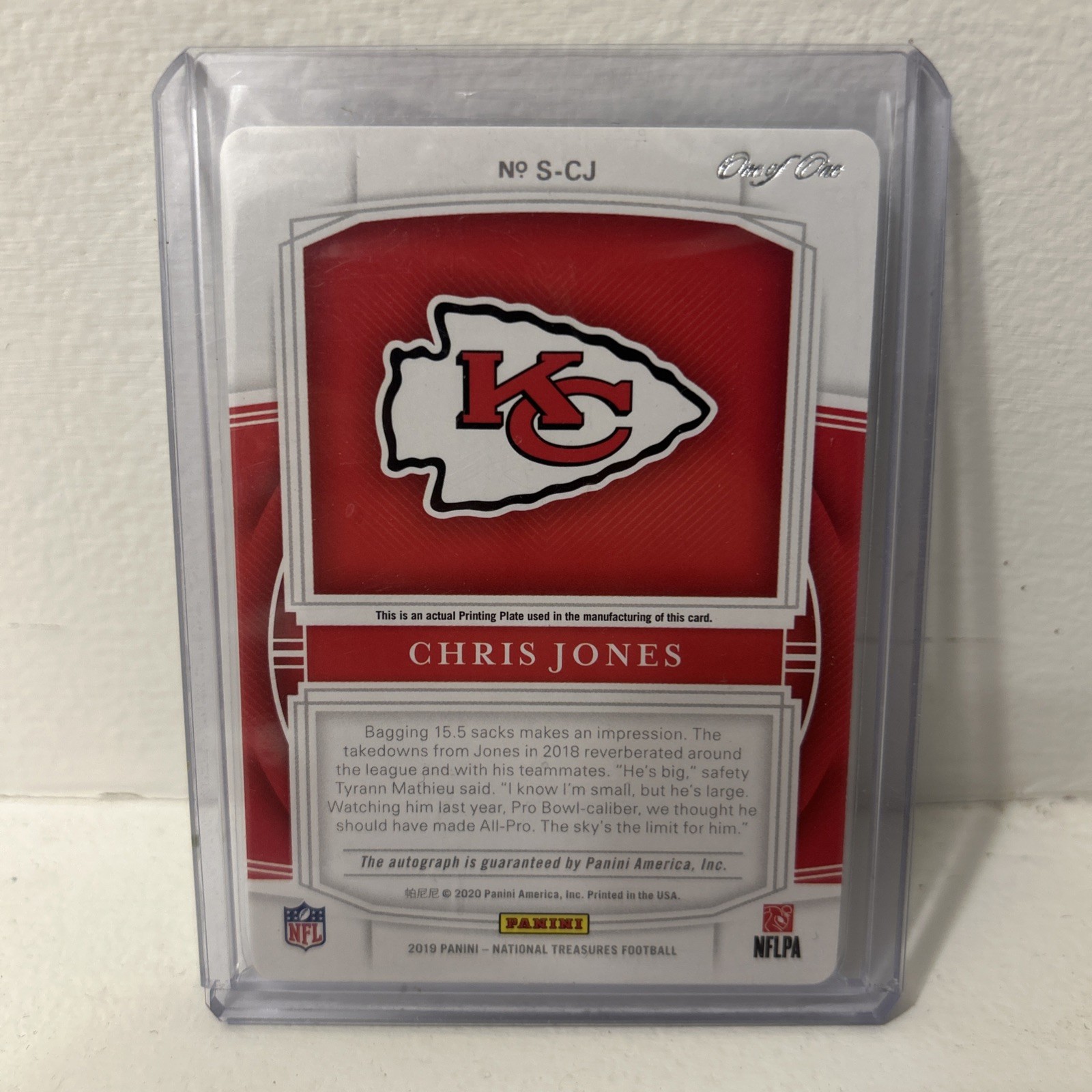 2019 National Treasures Chris Jones 1/1 Printing Plate Cyan  Chiefs HOF Auto view 2