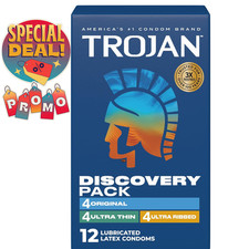 Trojan Discovery Pack Assorted Latex Lubricated Condoms Ultra Thin 12 Count