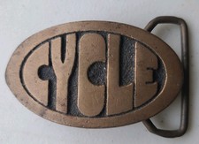 Vintage 1970s Brass CYCLE Belt Buckle BTS USA Chopper Motorcycle Biker RIDER