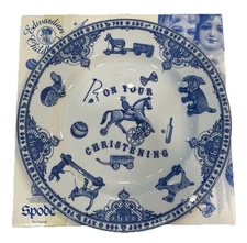 Spode Vintage Blue White Edwardian Childhood Christening 8” Plate Original Box