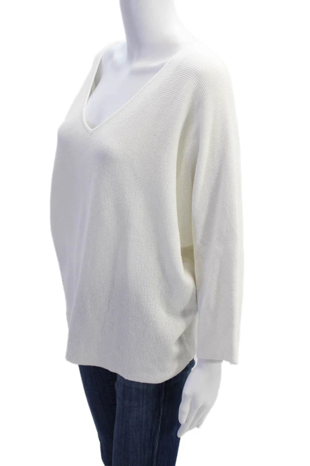 Suéter Top Suéter Blanco Cyrus Para Mujer Tejido Cuello en V Manga Larga Talla XL Foto 2 de 4