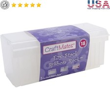 Clear Plastic Storage Box Ribbon Organization W/ Removable Compartments New