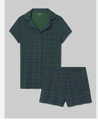 New Tommy John Downtime Pajama Top & Shorts Set  Loungewear Green Plaid Medium