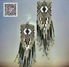 Handmade Native-American-Style Beaded Tassel Fashion Earrings Extra-Long