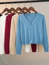 Sweater Knitted Cardigan Button Jacket 2025 Autumn Winter V-neck Long Sleeve