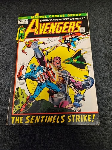 1972 MARVEL COMICS THE AVENGERS #103 INK MARK ON COVER VINTAGE SENTINELS