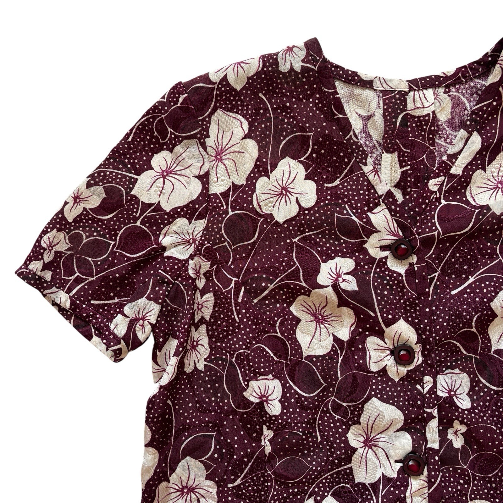 Vintage Dress 80s Japanese Deep Burgundy / Plum White Floral Print Retro Boho 12 image 3