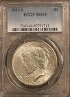 1924 S PEACE DOLLAR  PCGS MS 64 / SHARP WHITE COIN / KEY DATE!! 🔥🔥